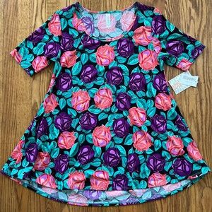 LuLaRoe Women's Tunic with Purple and Pink Floral Design